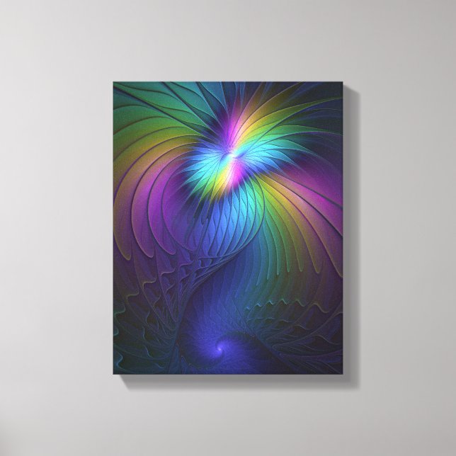 Colourful With Blue Modern Abstract Fractal Art Canvas Print (Front)