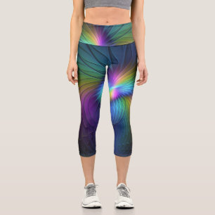 Colourful With Blue Modern Abstract Fractal Art Capri Leggings