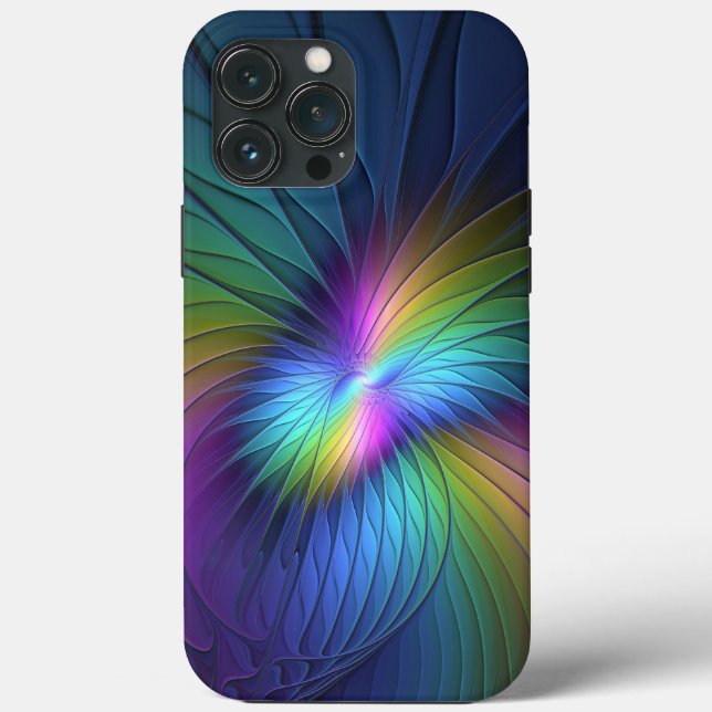 Colourful With Blue Modern Abstract Fractal Art Case-Mate iPhone Case (Back)
