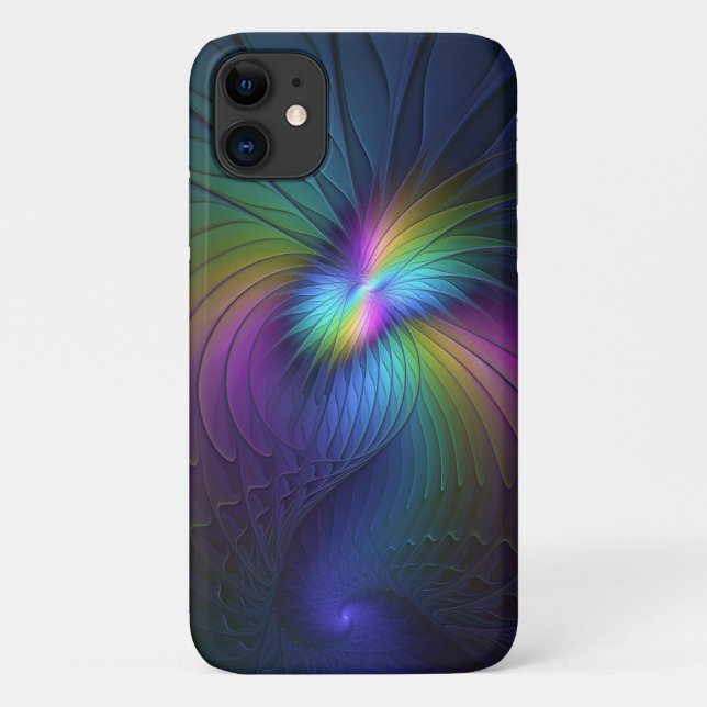 Colourful With Blue Modern Abstract Fractal Art Case-Mate iPhone Case (Back)