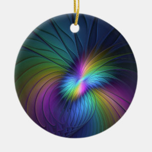 Colourful With Blue Modern Abstract Fractal Art Ceramic Ornament