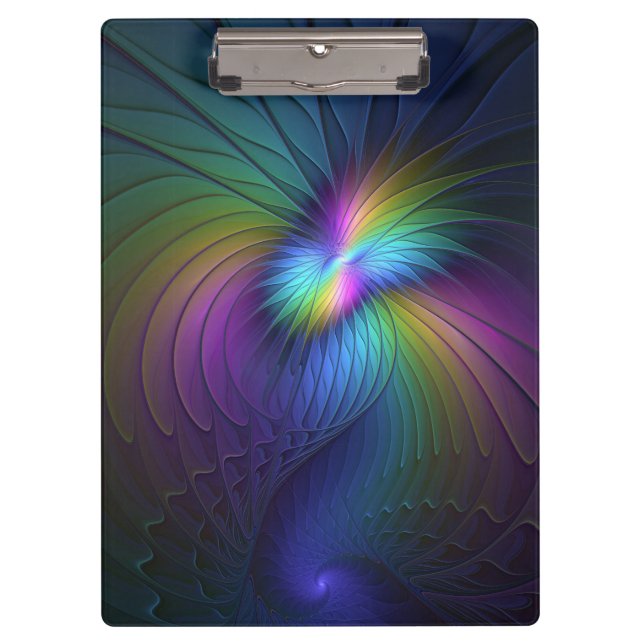 Colourful With Blue Modern Abstract Fractal Art Clipboard (Front)