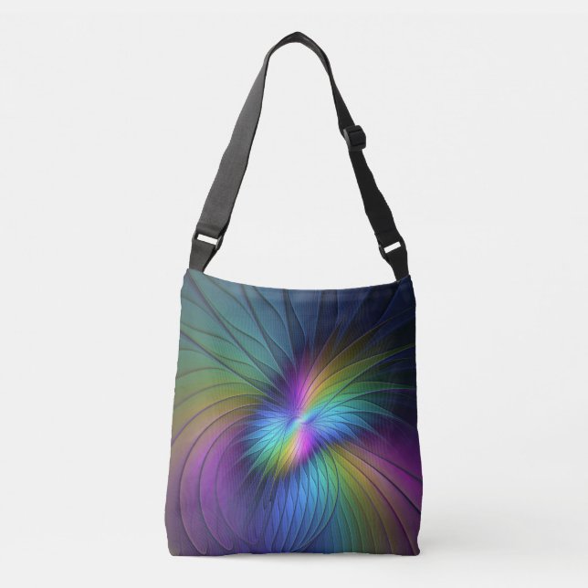 Colourful With Blue Modern Abstract Fractal Art Crossbody Bag (Front)