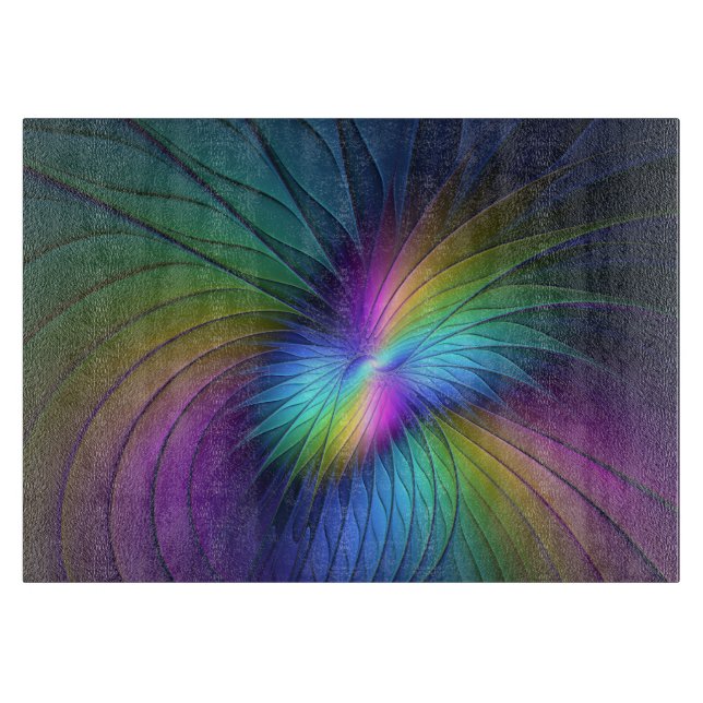 Colourful With Blue Modern Abstract Fractal Art Cutting Board (Front)