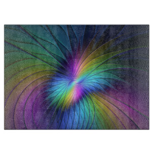 Colourful With Blue Modern Abstract Fractal Art Cutting Board