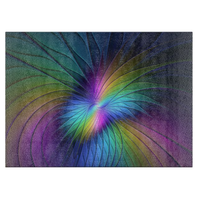 Colourful With Blue Modern Abstract Fractal Art Cutting Board (Front)