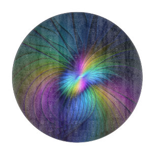 Colourful With Blue Modern Abstract Fractal Art Cutting Board