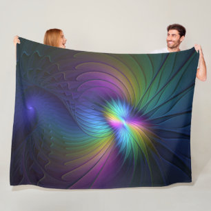 Colourful With Blue Modern Abstract Fractal Art Fleece Blanket
