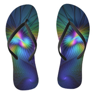 Colourful With Blue Modern Abstract Fractal Art Flip Flops