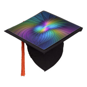 Colourful With Blue Modern Abstract Fractal Art Graduation Cap Topper