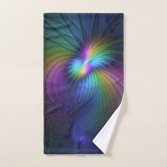 Colourful With Blue Modern Abstract Fractal Art Hand Towel (Hand Towel)