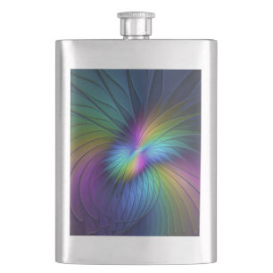 Colourful With Blue Modern Abstract Fractal Art Hip Flask