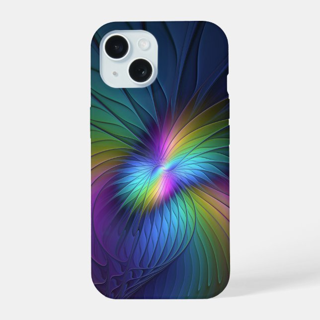 Colourful With Blue Modern Abstract Fractal Art iPhone 15 Case (Back)