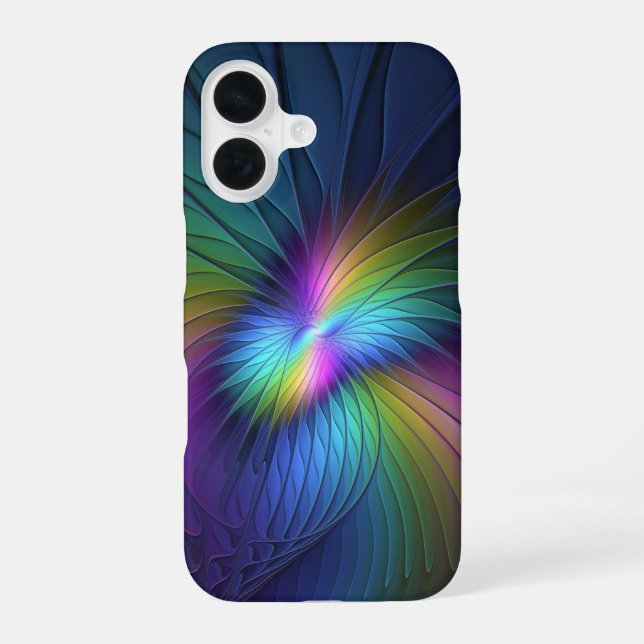 Colourful With Blue Modern Abstract Fractal Art iPhone 16 Case (Back)