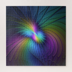 Colourful With Blue Modern Abstract Fractal Art Jigsaw Puzzle