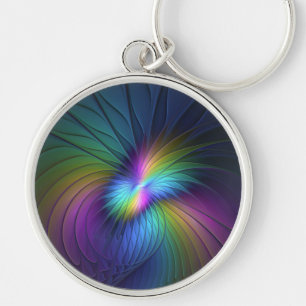 Colourful With Blue Modern Abstract Fractal Art Keychain
