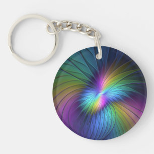 Colourful With Blue Modern Abstract Fractal Art Keychain