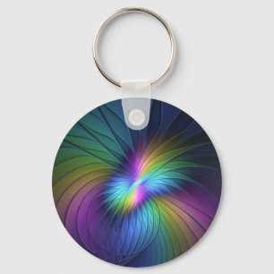Colourful With Blue Modern Abstract Fractal Art Keychain