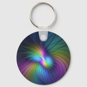 Colourful With Blue Modern Abstract Fractal Art Keychain