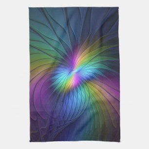 Colourful With Blue Modern Abstract Fractal Art Kitchen Towel