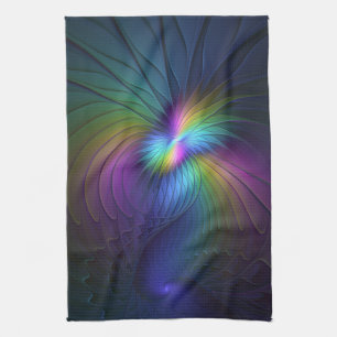 Colourful With Blue Modern Abstract Fractal Art Kitchen Towel