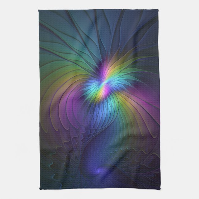 Colourful With Blue Modern Abstract Fractal Art Kitchen Towel (Vertical)