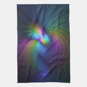 Colourful With Blue Modern Abstract Fractal Art Kitchen Towel