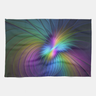 Colourful With Blue Modern Abstract Fractal Art Kitchen Towel