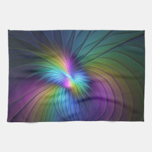Colourful With Blue Modern Abstract Fractal Art Kitchen Towel