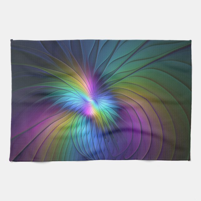 Colourful With Blue Modern Abstract Fractal Art Kitchen Towel (Horizontal)