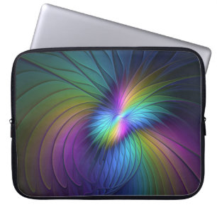Colourful With Blue Modern Abstract Fractal Art Laptop Sleeve