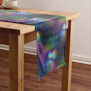 Colourful With Blue Modern Abstract Fractal Art Long Table Runner
