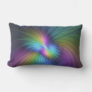 Colourful With Blue Modern Abstract Fractal Art Lumbar Pillow