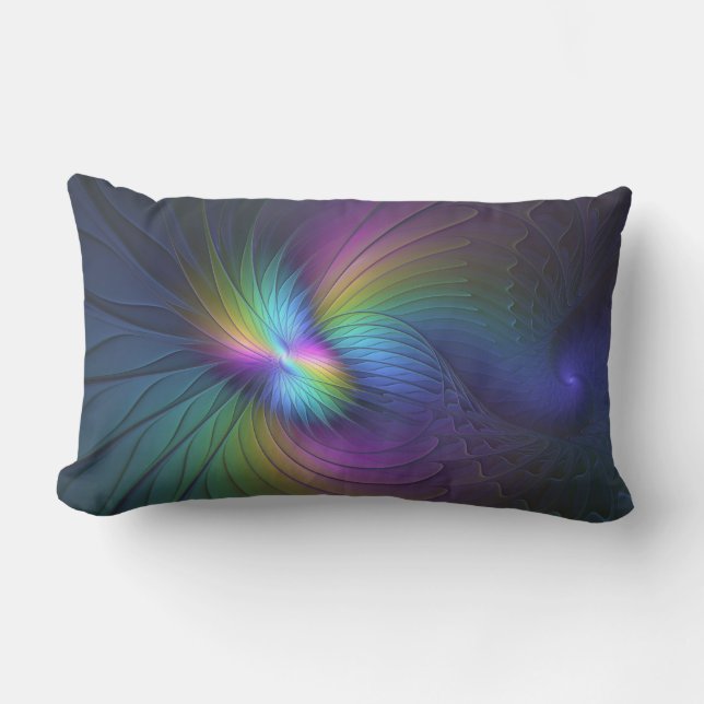 Colourful With Blue Modern Abstract Fractal Art Lumbar Pillow (Front)