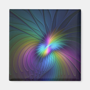 Colourful With Blue Modern Abstract Fractal Art Magnet