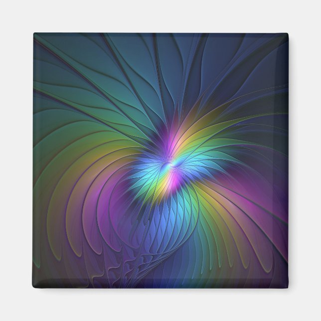 Colourful With Blue Modern Abstract Fractal Art Magnet (Front)