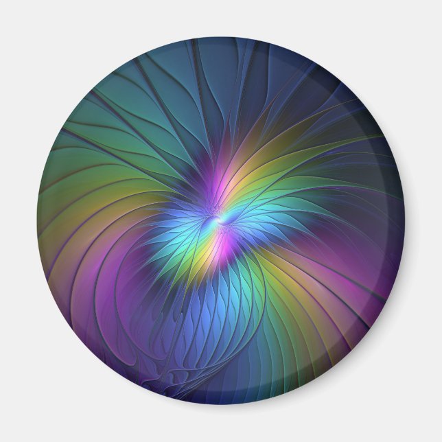 Colourful With Blue Modern Abstract Fractal Art Magnet (Front)