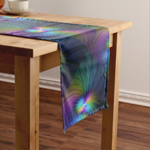 Colourful With Blue Modern Abstract Fractal Art Medium Table Runner