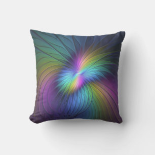 Colourful With Blue Modern Abstract Fractal Art Outdoor Pillow