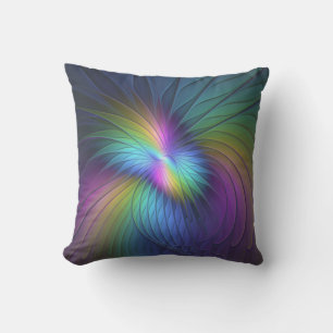 Colourful With Blue Modern Abstract Fractal Art Outdoor Pillow