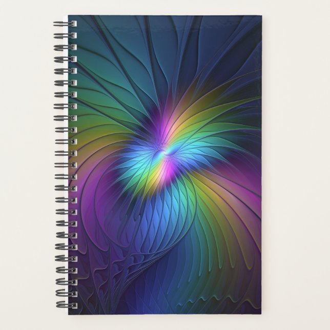 Colourful With Blue Modern Abstract Fractal Art Planner (Front)