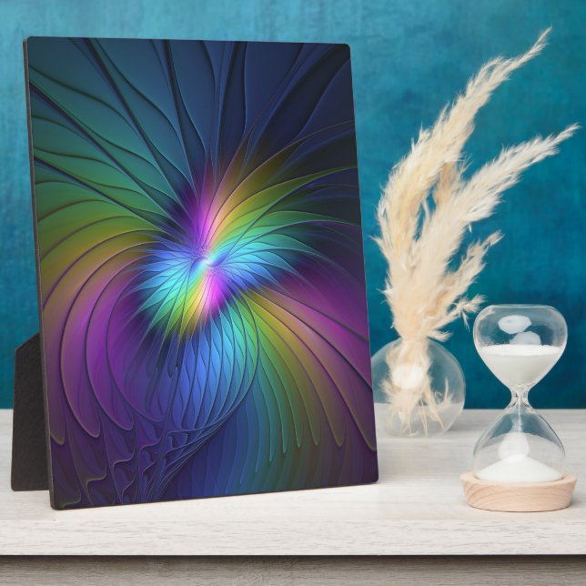 Colourful With Blue Modern Abstract Fractal Art Plaque (Side)