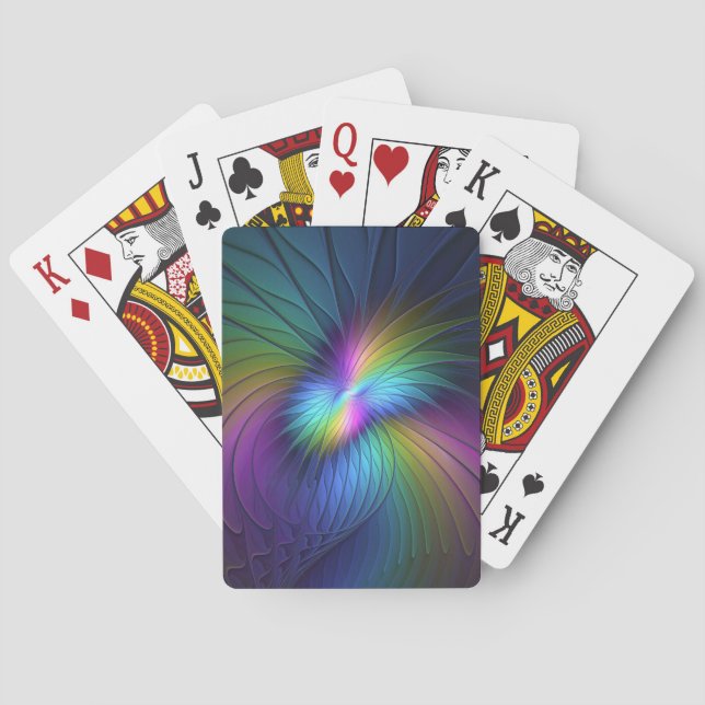 Colourful With Blue Modern Abstract Fractal Art Playing Cards (Back)