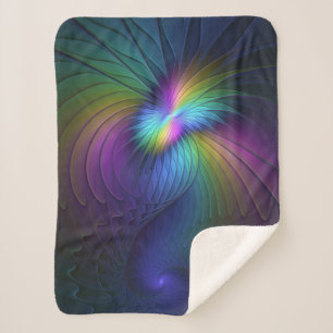 Colourful With Blue Modern Abstract Fractal Art Sherpa Blanket