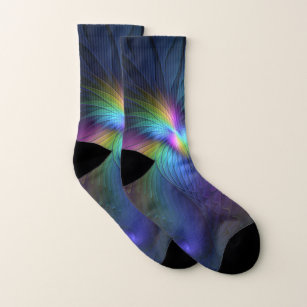 Colourful With Blue Modern Abstract Fractal Art Socks