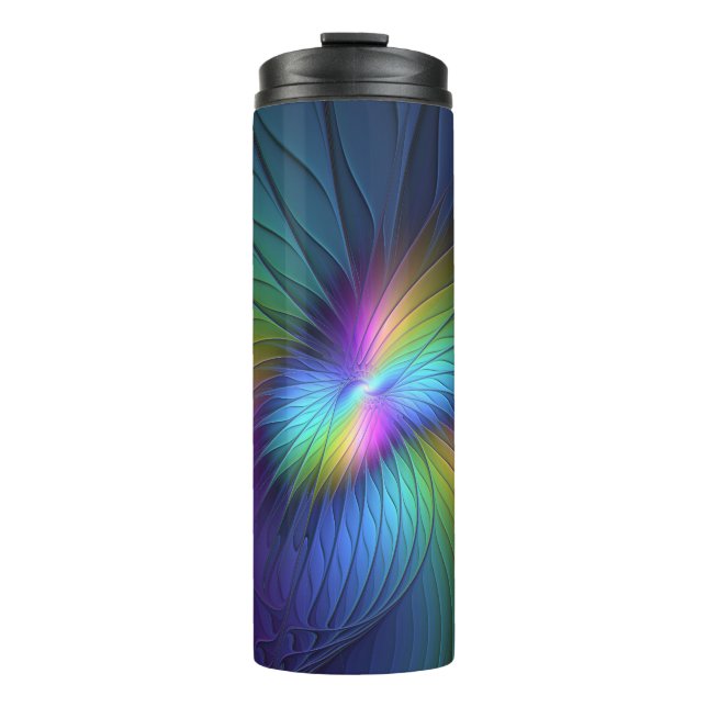 Colourful With Blue Modern Abstract Fractal Art Thermal Tumbler (Front)