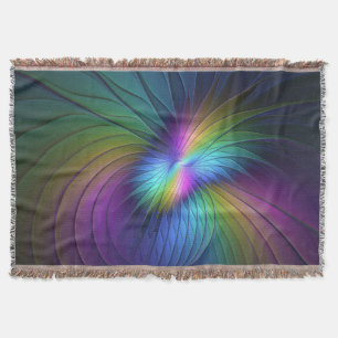 Colourful With Blue Modern Abstract Fractal Art Throw Blanket