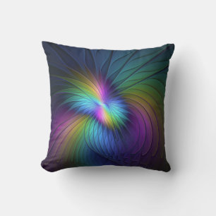 Colourful With Blue Modern Abstract Fractal Art Throw Pillow