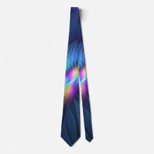 Colourful With Blue Modern Abstract Fractal Art Tie