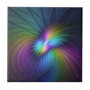 Colourful With Blue Modern Abstract Fractal Art Tile